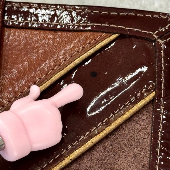 Fossil Brown Retro Boho Diagonal Suede & Leather & Patent Clutch Wallet VGUC - Picture 12 of 14